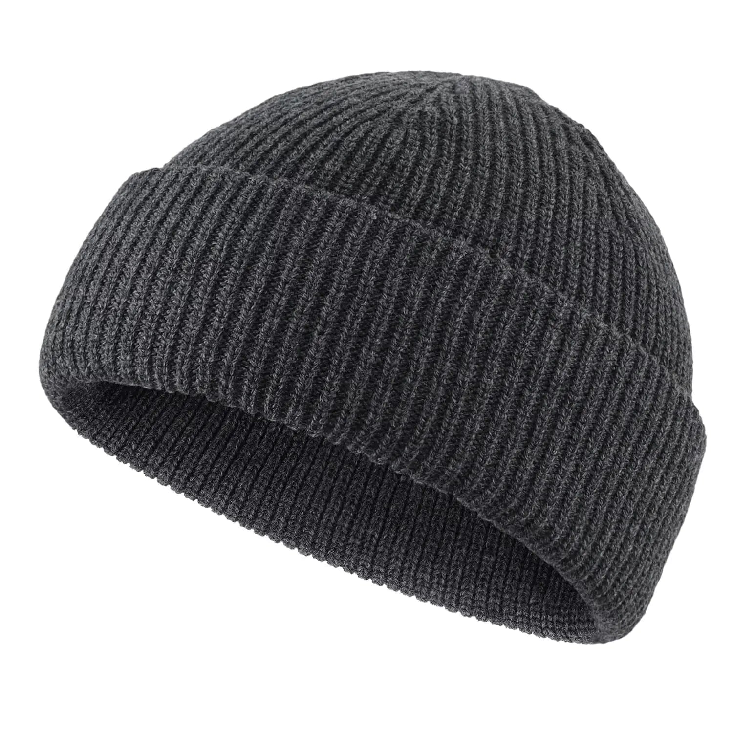 Connectyle Acrylic Trawler Beanies Winter Fisherman Beanie Hats for Men Plain Warm Cuff Watch Hat Dark Grey