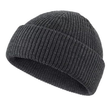 Connectyle Acrylic Trawler Beanies Winter Fisherman Beanie Hats for Men Plain Warm Cuff Watch Hat Dark Grey